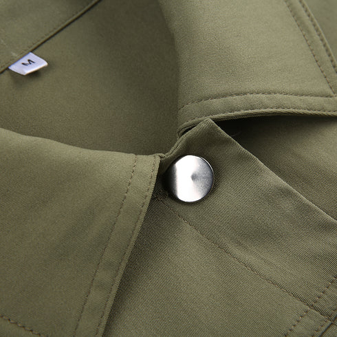 Distressed Multi-pocket Panelled Army Green Lightweight Jacket - ROUTINE FASHION